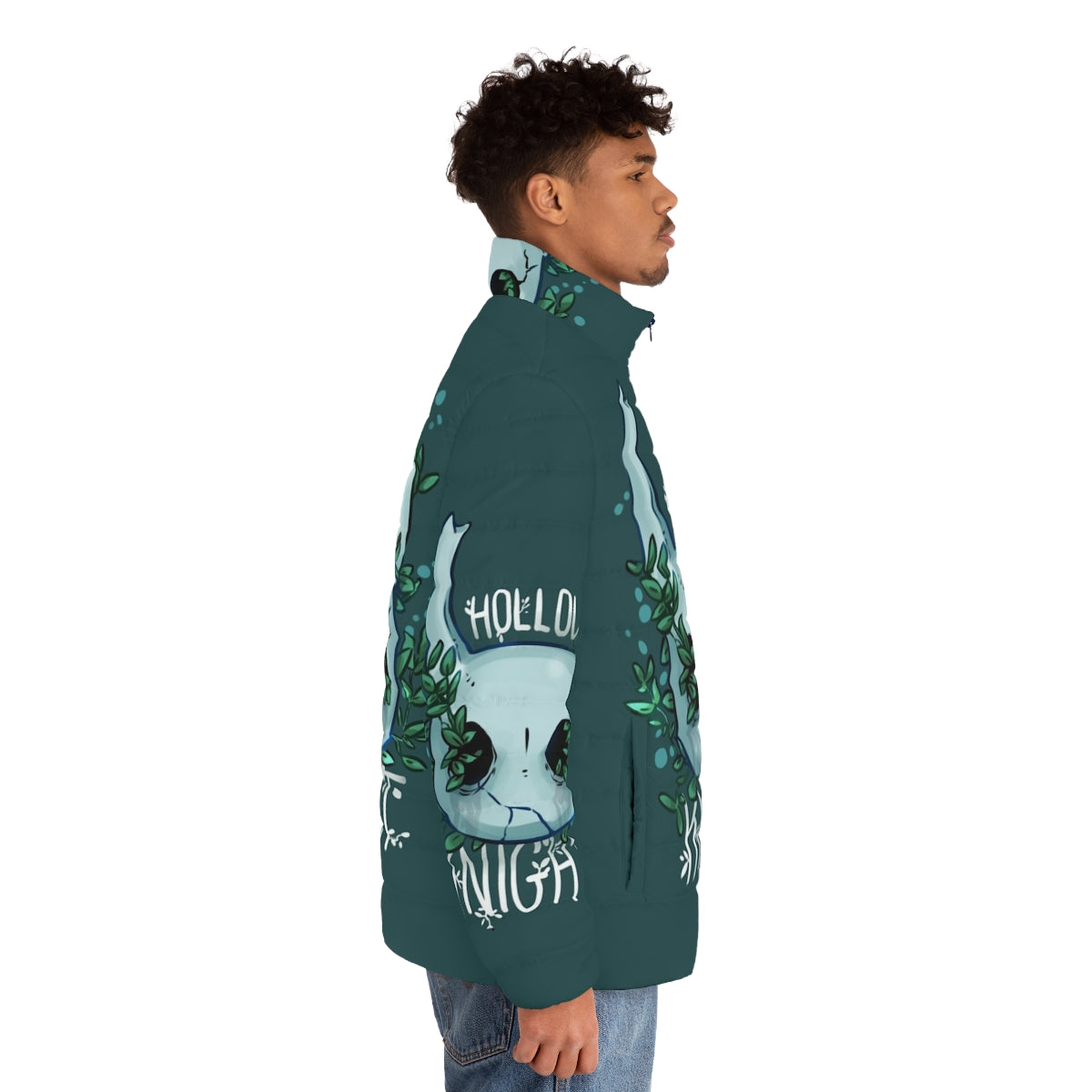 Hollow Knight Puffer Jacket with Iconic Videogame Artwork - men side right