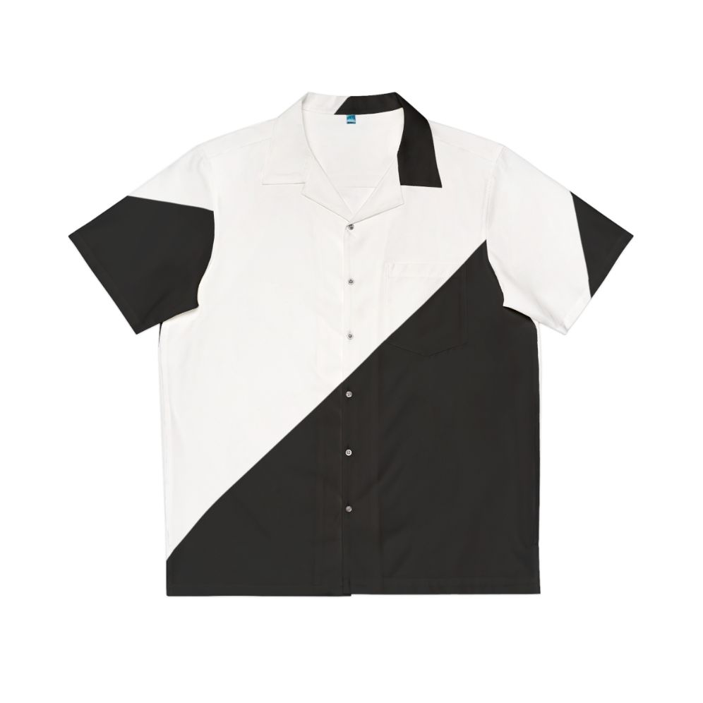 Diagonal half white and black abstract geometric Hawaiian shirt