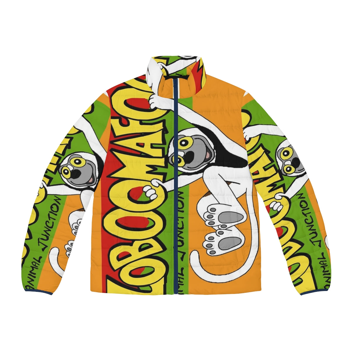 Zoboomafoo-inspired puffer jacket featuring a lemur design