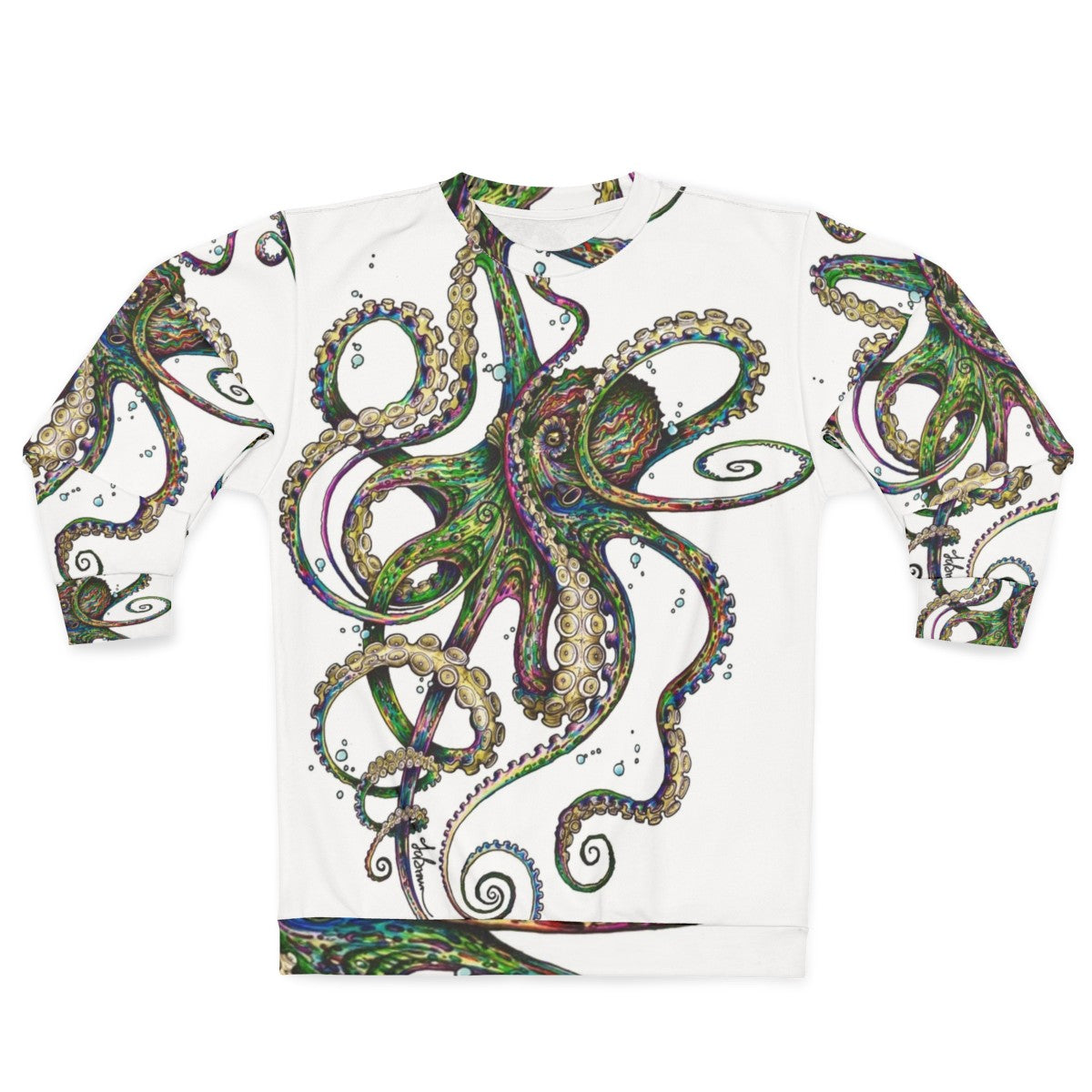 Psychedelic neon octopus design on a sweatshirt