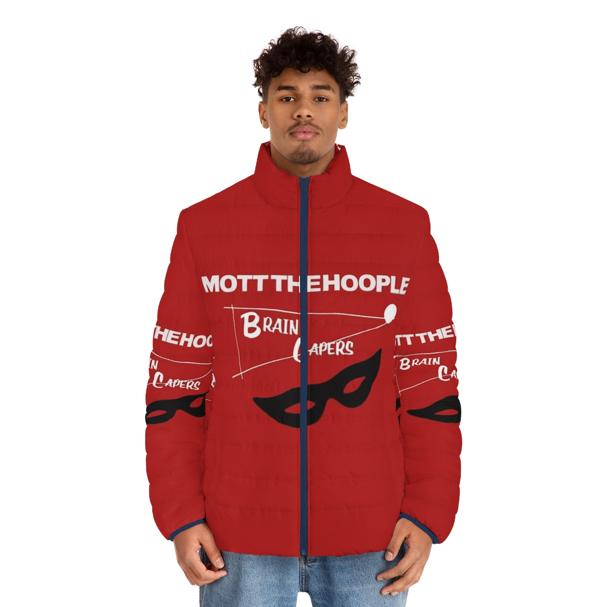 Puffer jacket with 70s-inspired "Brain Capers" design, inspired by the music of Mott the Hoople - men front