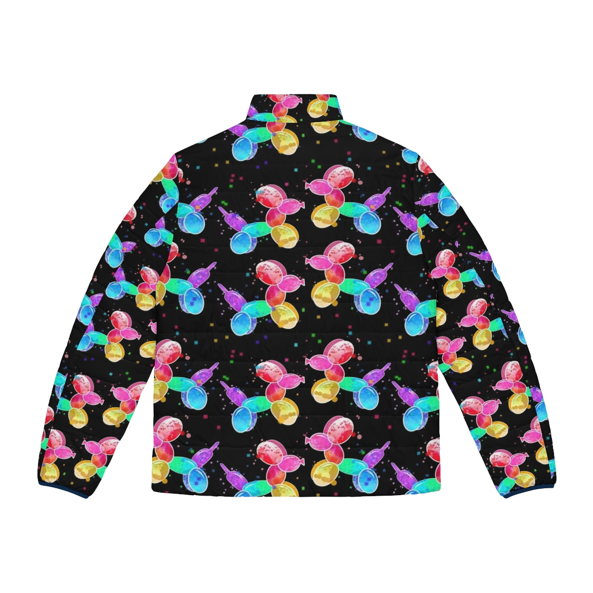 Puffer jacket featuring colorful watercolor balloon dog graphic - Back