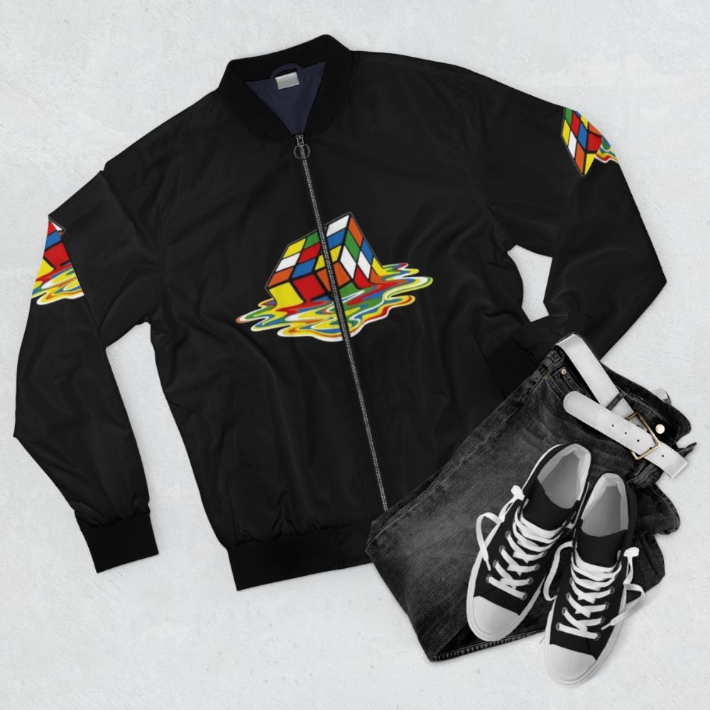 Melting Cube Sheldon TBBT Bomber Jacket - Flat lay