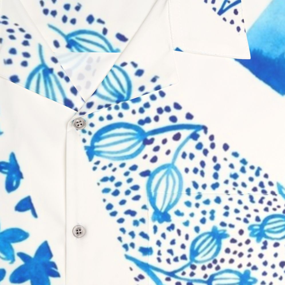 Blue abstract pattern Hawaiian shirt with nature-inspired design - Detail