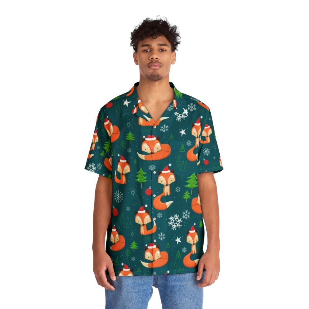 Winter Fox Christmas Holiday Hawaiian Shirt - People Front