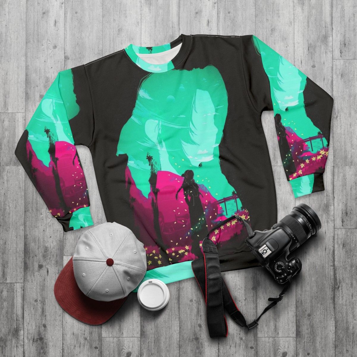 Aerith Fantasy Sweatshirt featuring Final Fantasy VII character - flat lay