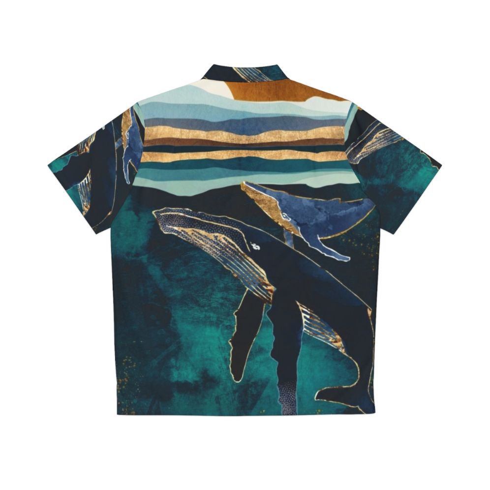 Moonlit whales Hawaiian shirt with abstract ocean and nature design - Back