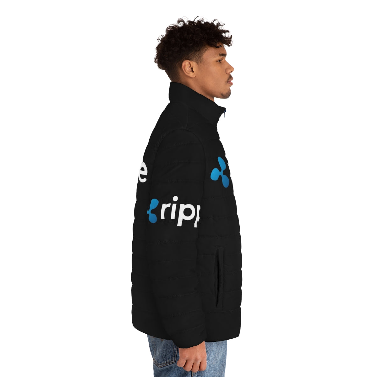 Ripple XRP Cryptocurrency Puffer Jacket - men side right