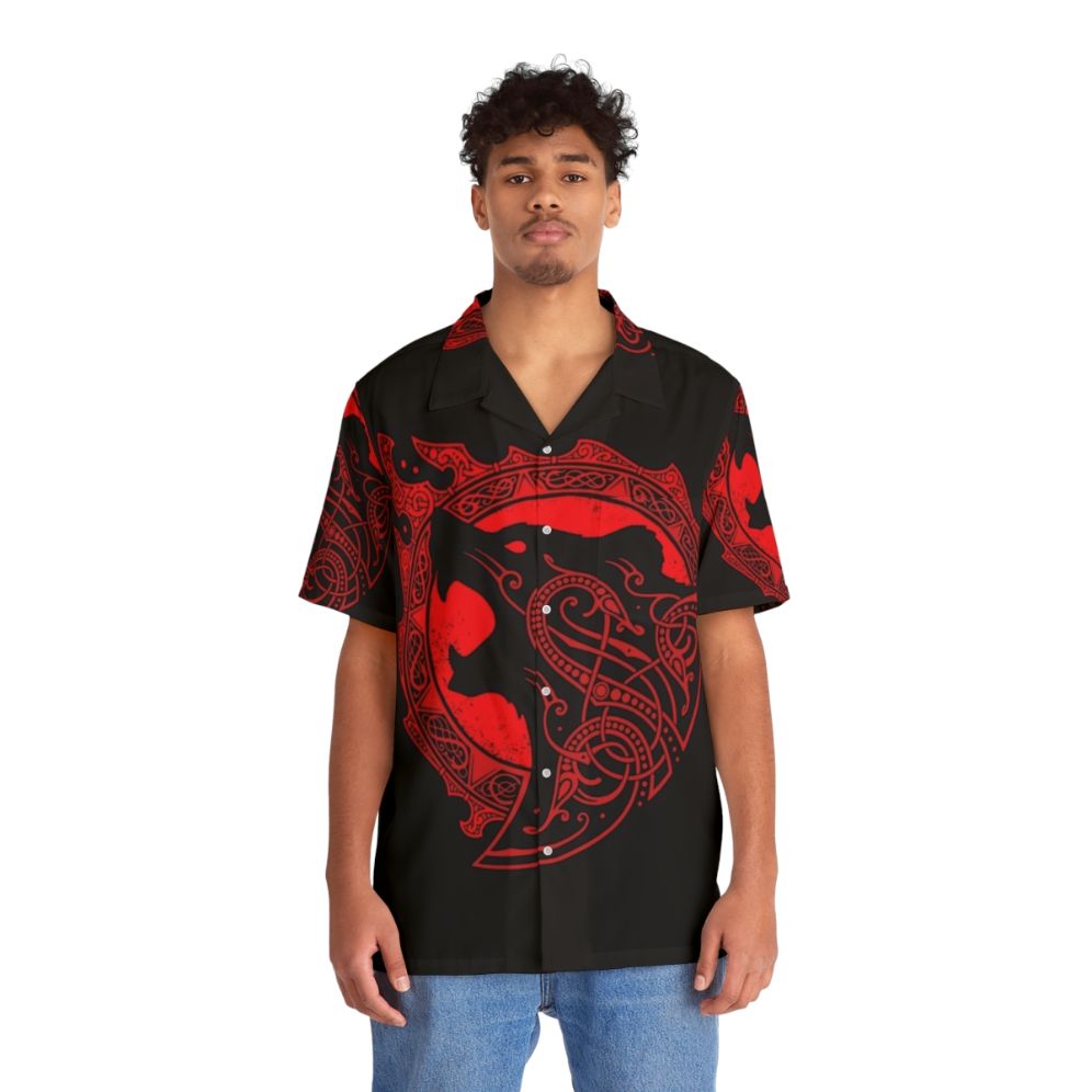 Berserker Rage Hawaiian Shirt with Tribal Flame Print - People Front