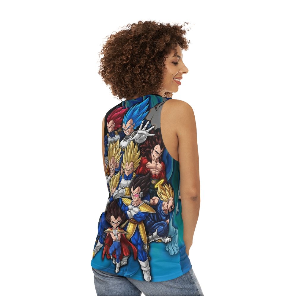 Prince Vegeta saiyan unisex tank top featuring digital fan art - women back