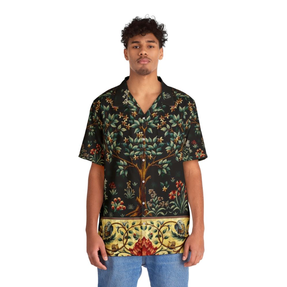 Tropical floral midnight Hawaiian shirt with mythical creatures - People Front