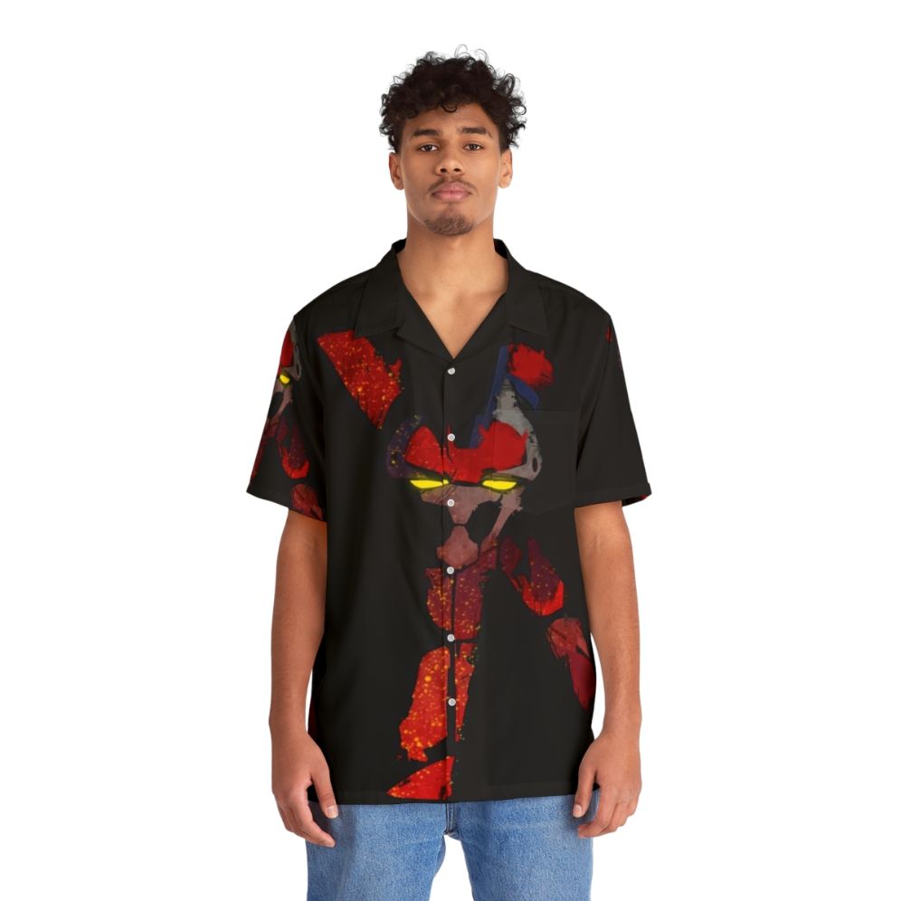 Weltall mecha-inspired Hawaiian shirt for retro gaming fans - People Front