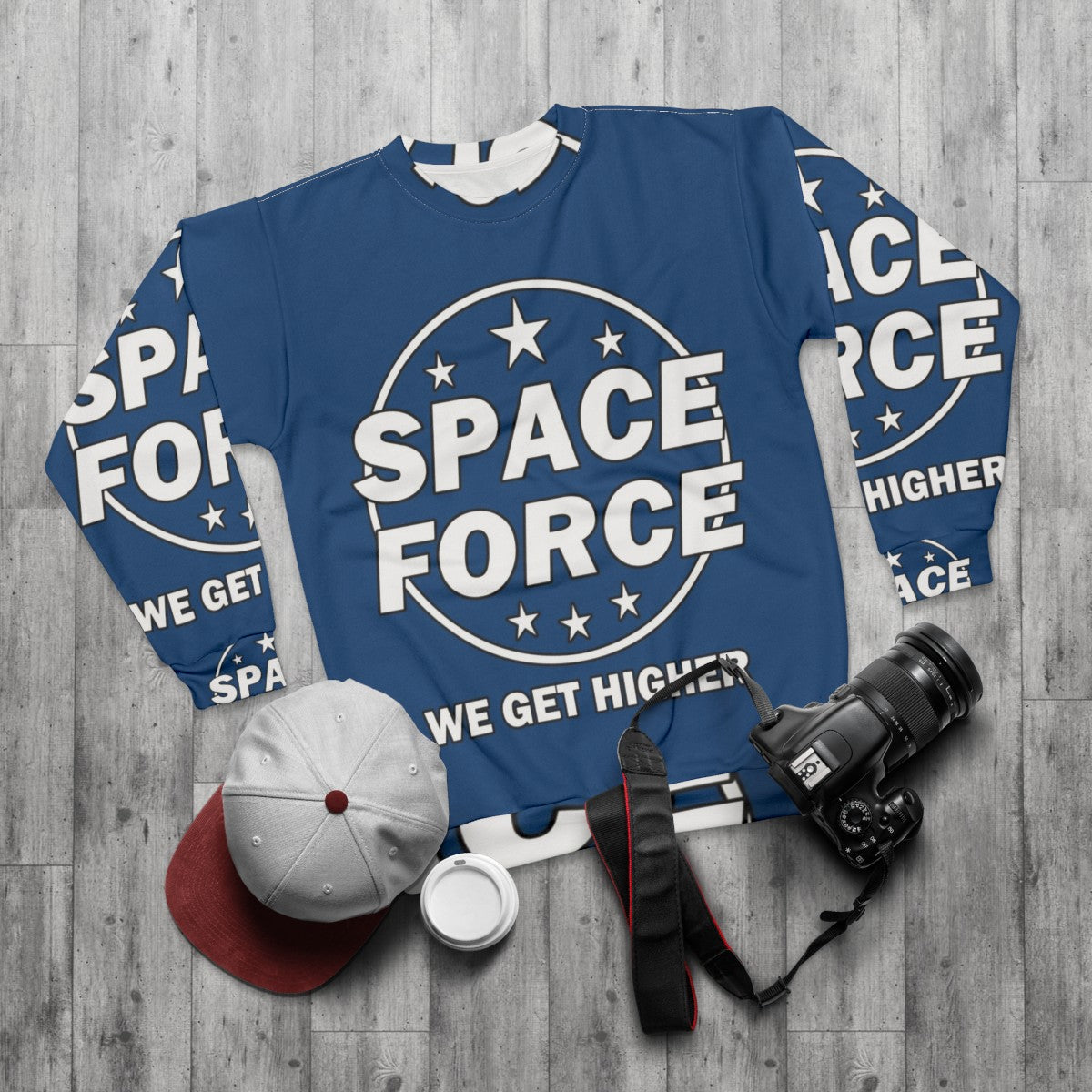 Space Force Sweatshirt Featuring Funny Quotes - flat lay