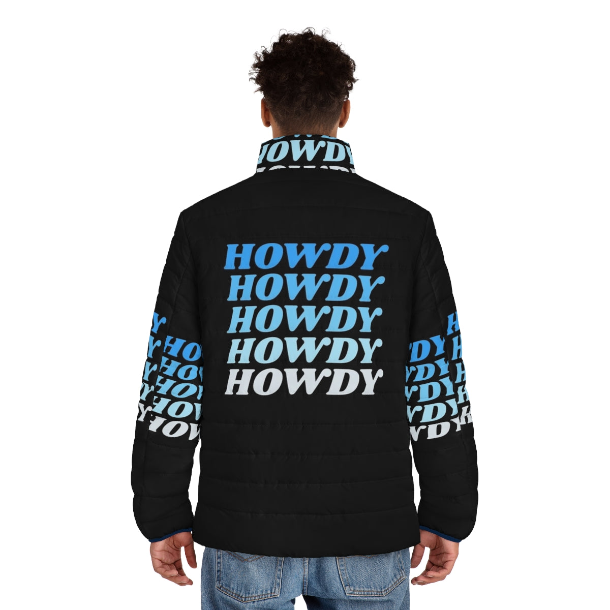 Howdy Howdy Howdy Puffer Jacket - Western Inspired Cowboy Style Outerwear - men back