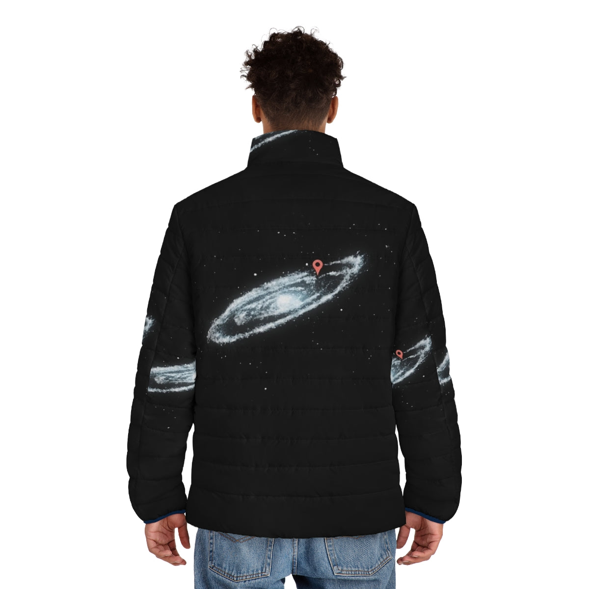 Milky Way puffer jacket featuring a cosmic design with galaxy and star motifs - men back