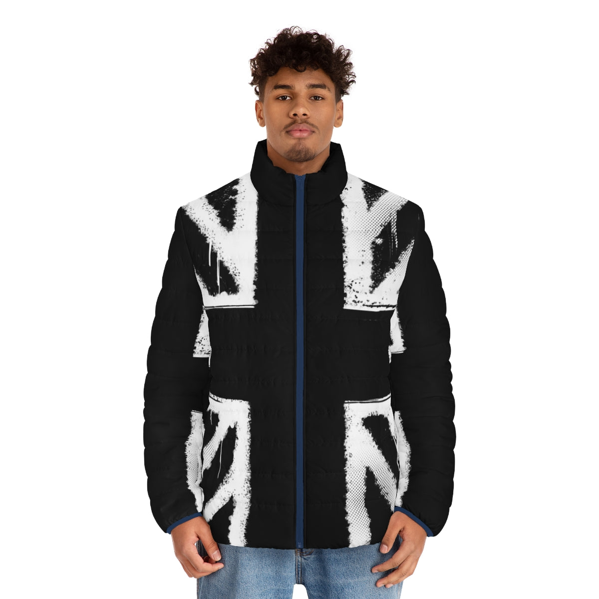 Stormzy Glastonbury puffer jacket with union jack and graffiti design - men front