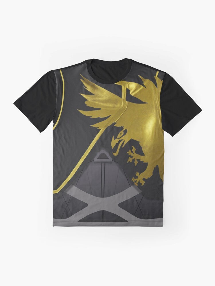 Warlock armor graphic design on a t-shirt for Destiny fans - Flat lay