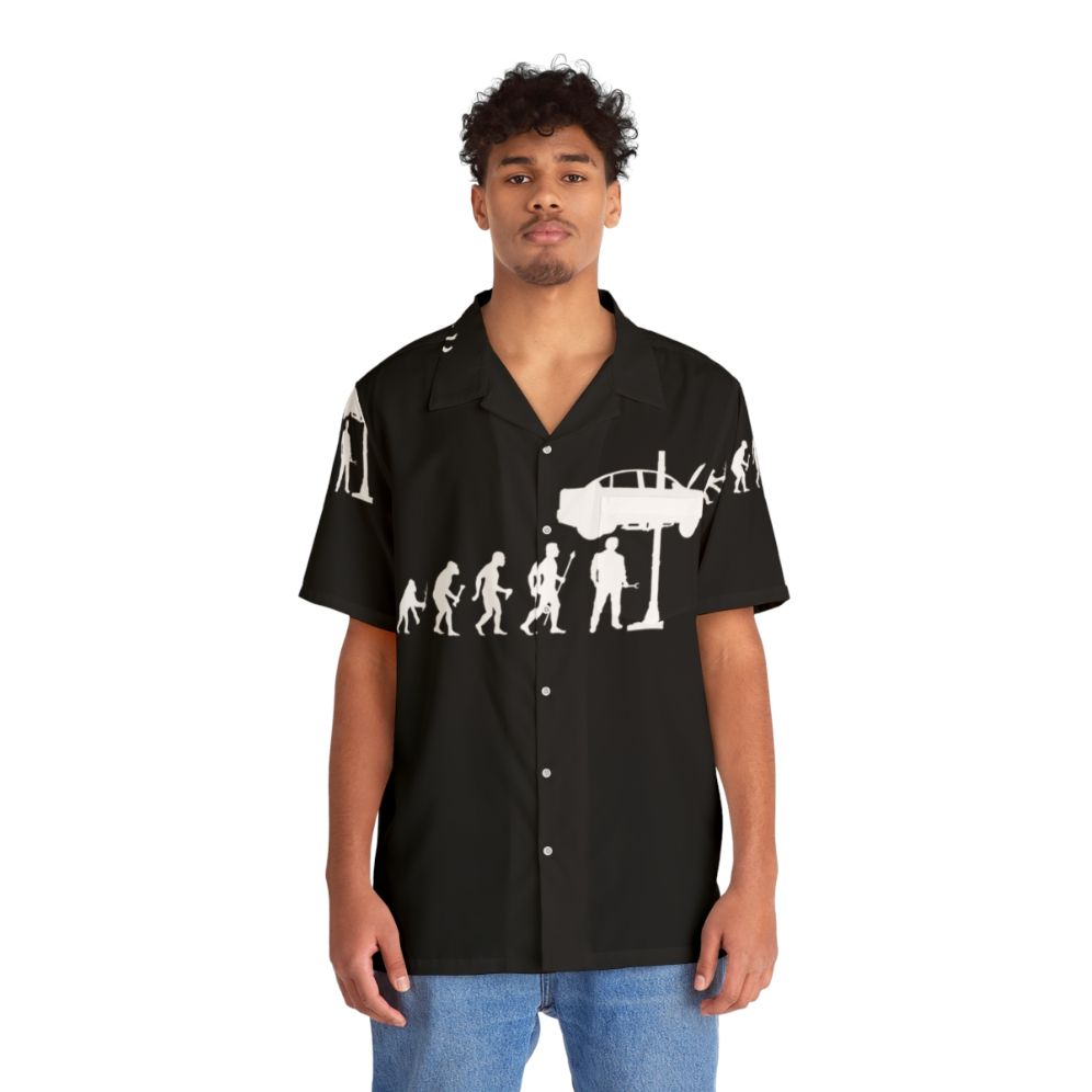 Evolution of Man Mechanic Funny Hawaiian Shirt - People Front