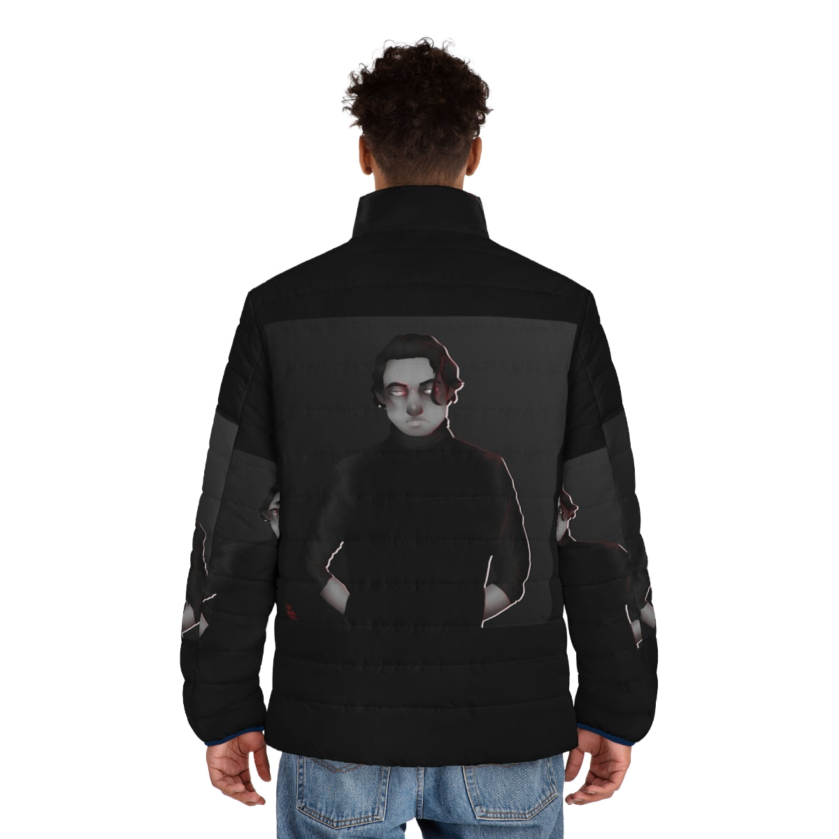 Castlevania-inspired puffer jacket with Alucard quote - men back