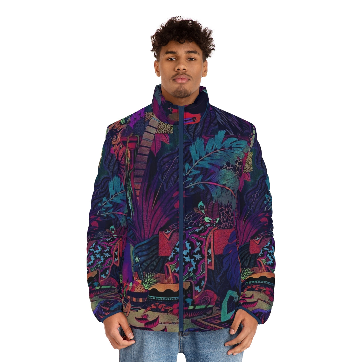 Glass Animals Puffer Jacket featuring the indie band's iconic logo and artwork - men front