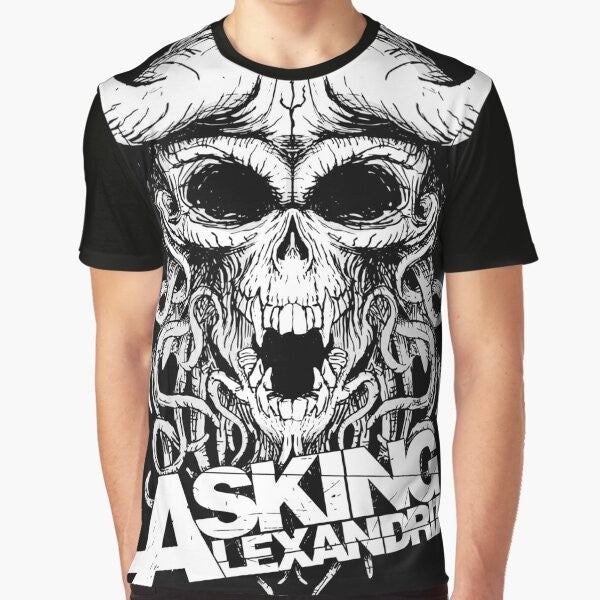 Asking Alexandria rock music t-shirt with a graphic skull and tentacles design