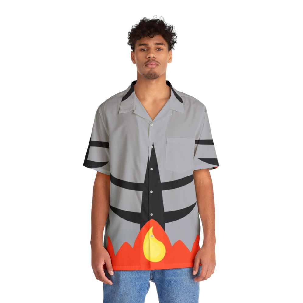 Pokemon Fire Type Hawaiian Shirt with Litten and Incineroar - People Front