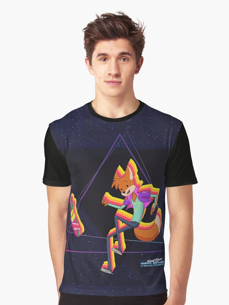 Graphic t-shirt design featuring Marty the fox falling through the air - Men