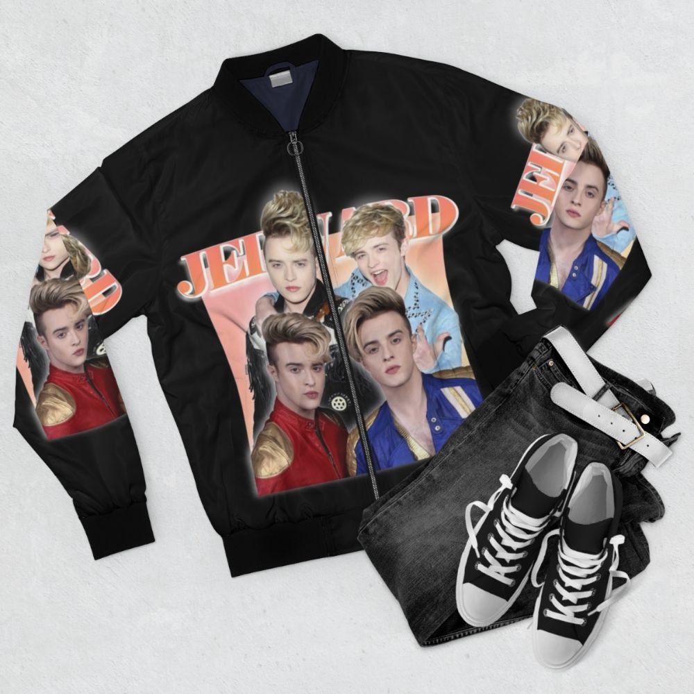 Jedward Retro Bomber Jacket with Iconic Irish Singer Style - Flat lay