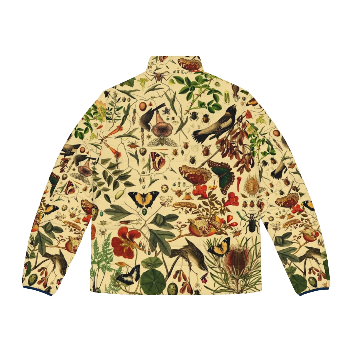 A warm and stylish puffer jacket featuring a beautiful botanical pattern. - Back