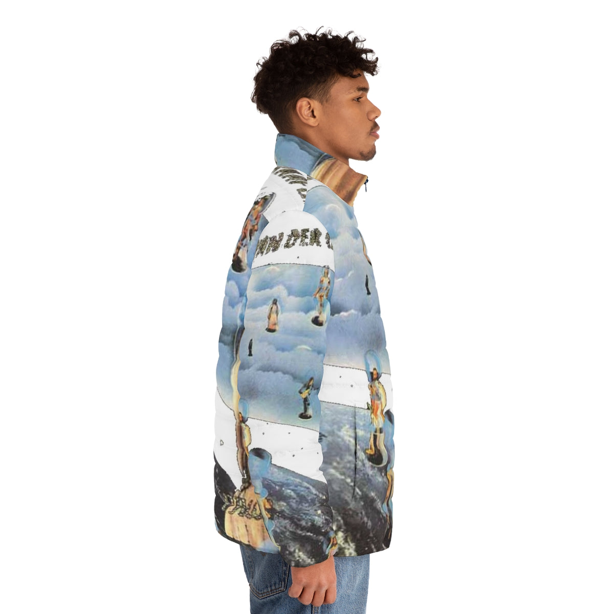 Pawn Hearts Puffer Jacket with van der graaf generator and progressive rock inspired design - men side right