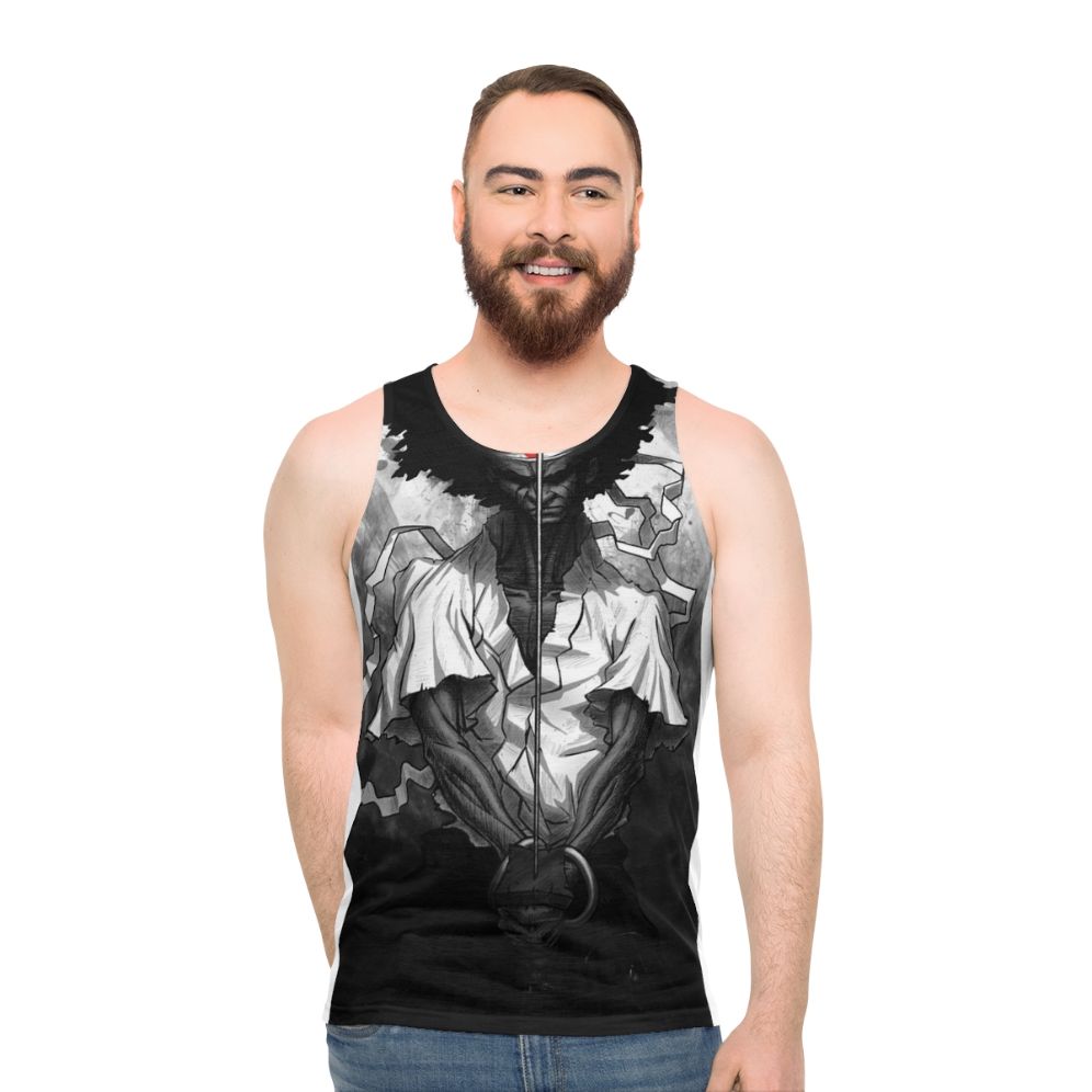 Unisex tank top with afro samurai inspired design - men