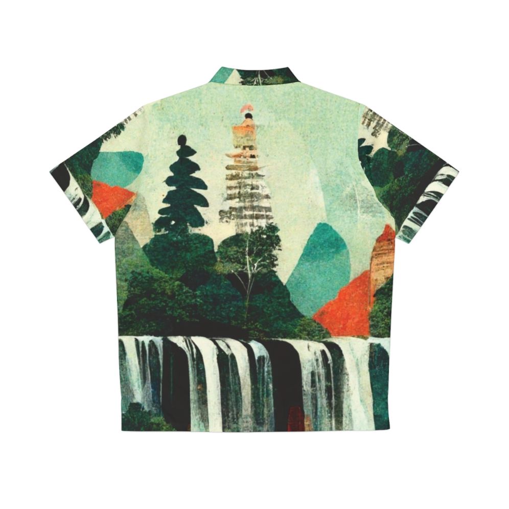 Waterfalls Artwork Collage Hawaiian Shirt - Back