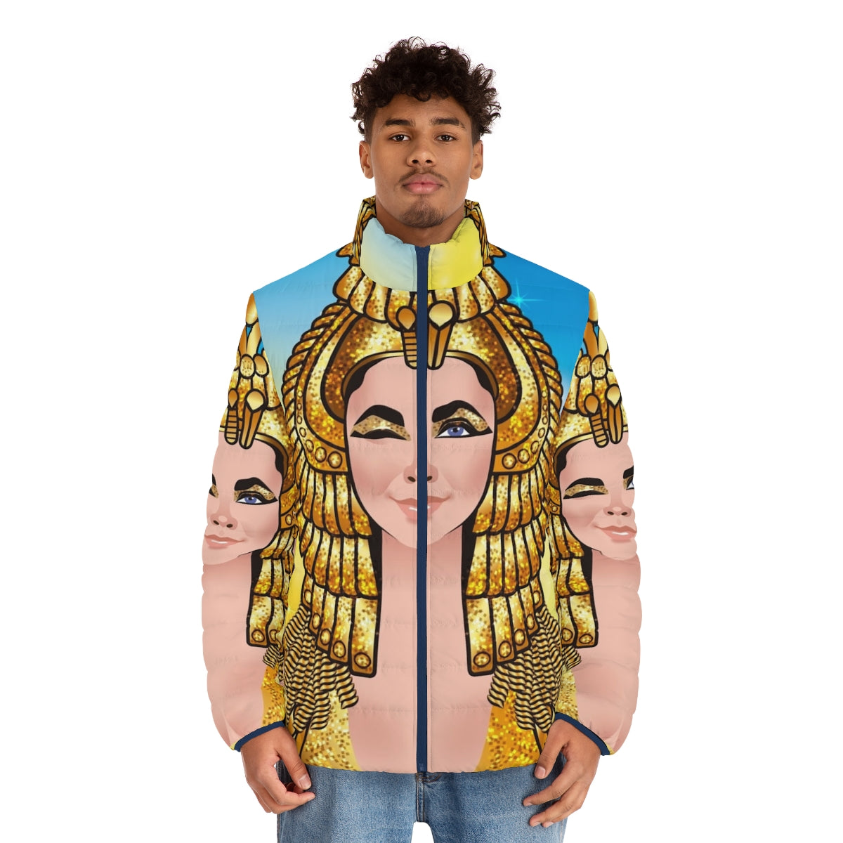 A stylish puffer jacket featuring a Cleopatra-inspired design, perfect for making a statement this winter. - men front