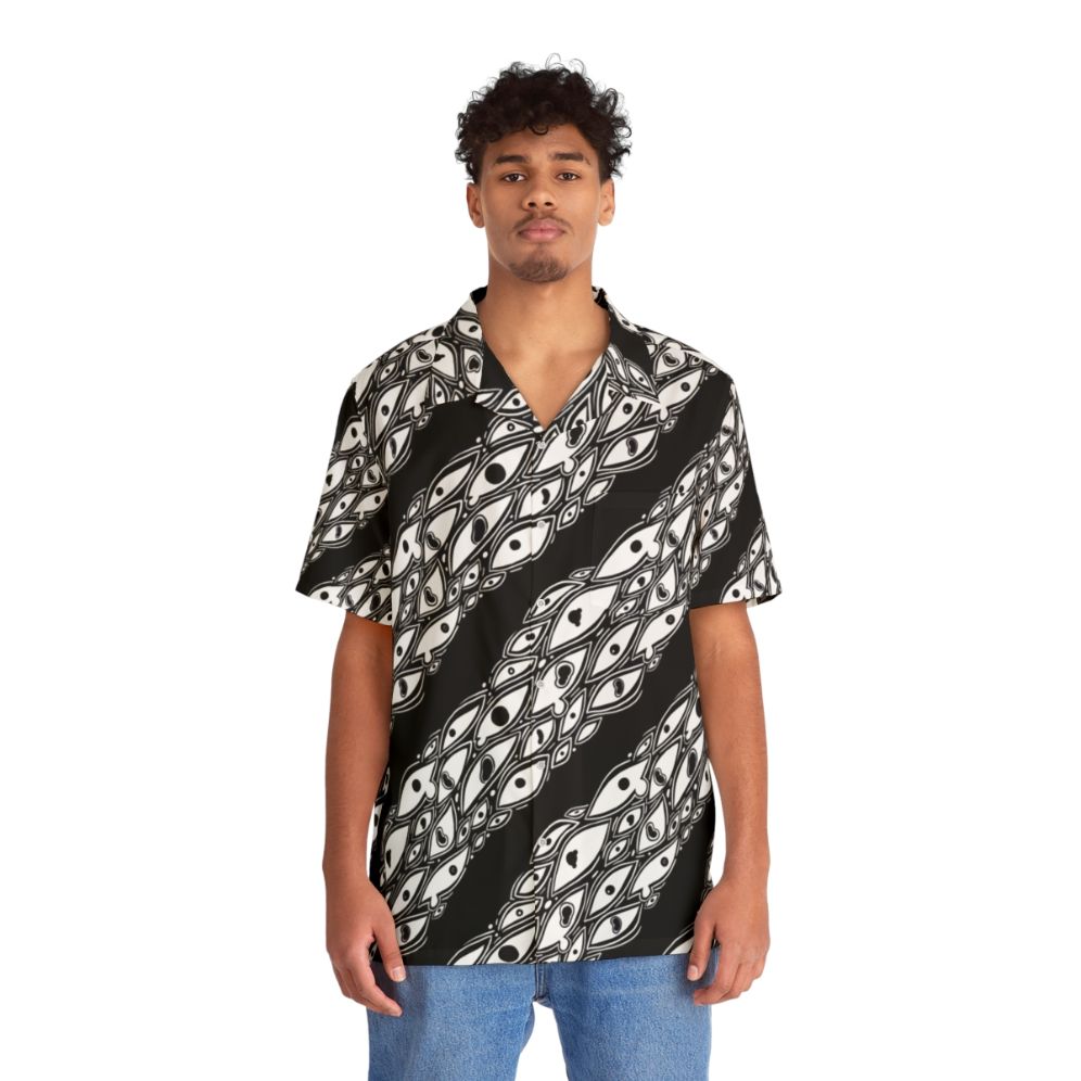 Chilling Eyes Hawaiian Shirt with Spooky Ocular Pattern - People Front