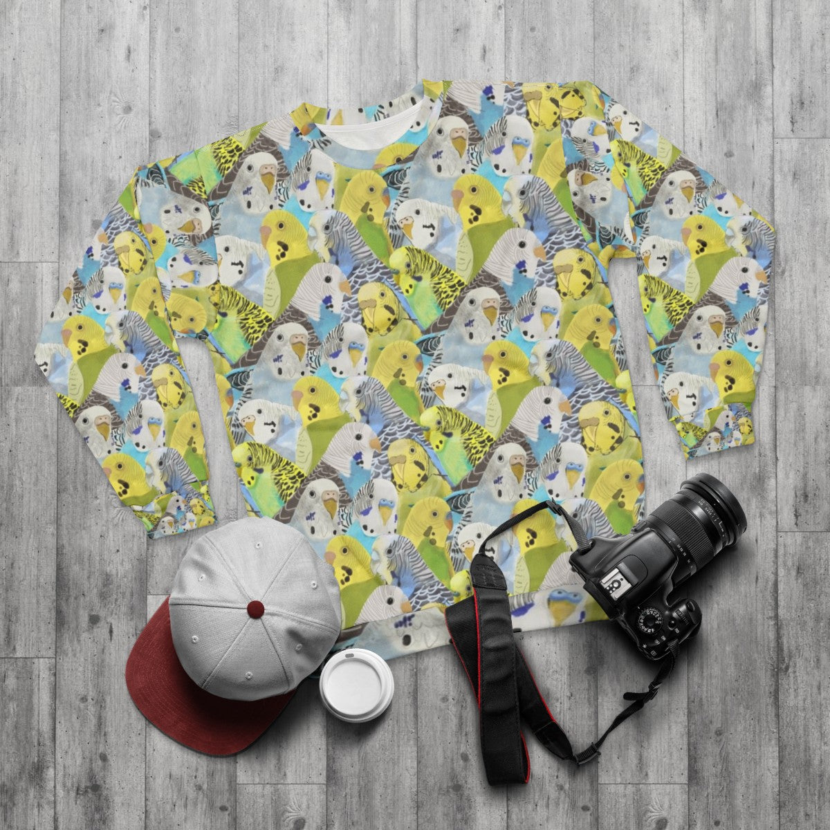 Budgie Parakeet Sweatshirt - flat lay