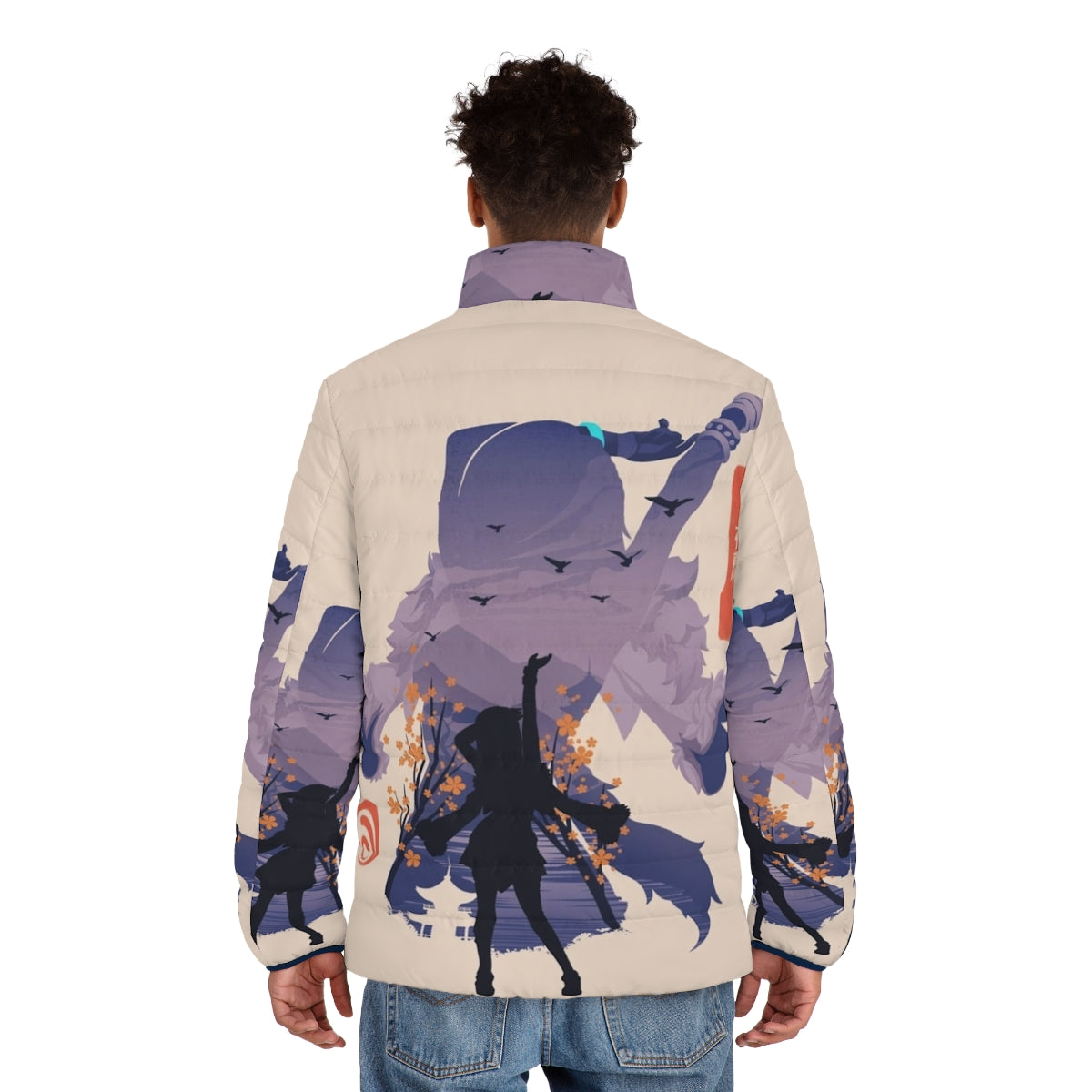 Umbrabilis Orchis puffer jacket with anime-inspired design - men back