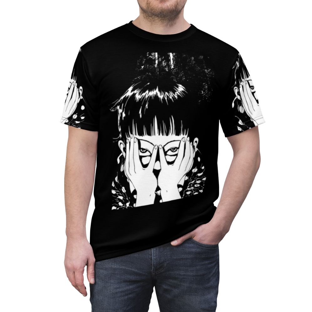 Suehiro Maruo-inspired anime graphic t-shirt with horror and sci-fi elements - men front