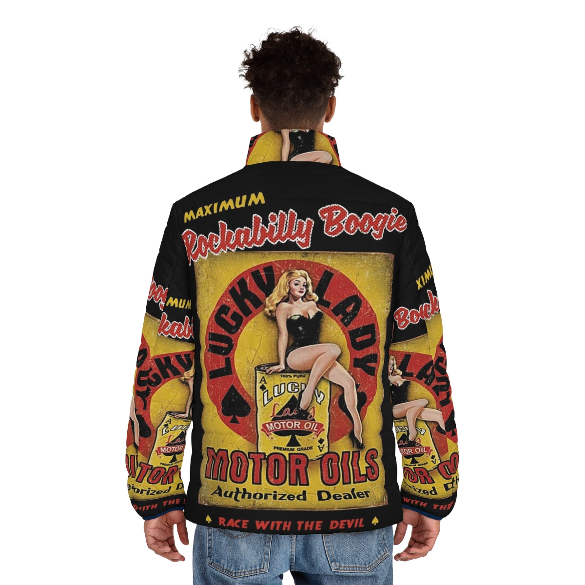 Rockabilly puffer jacket in retro vintage style - men back