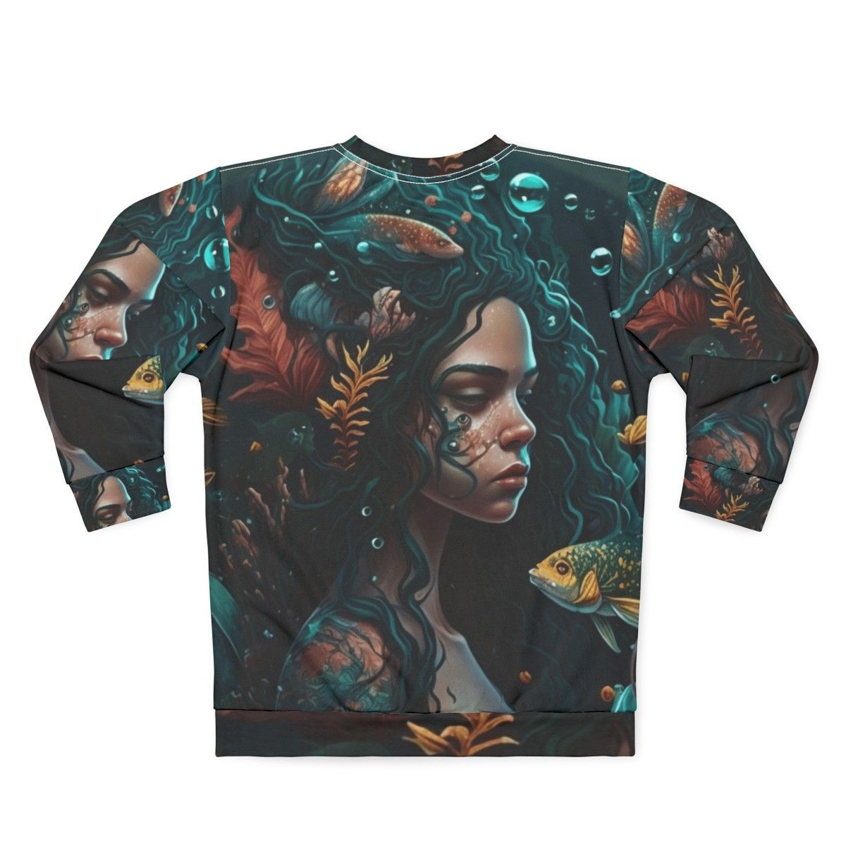 Whimsical sweatshirt featuring mythical sea creatures and fantasy beasts - Back