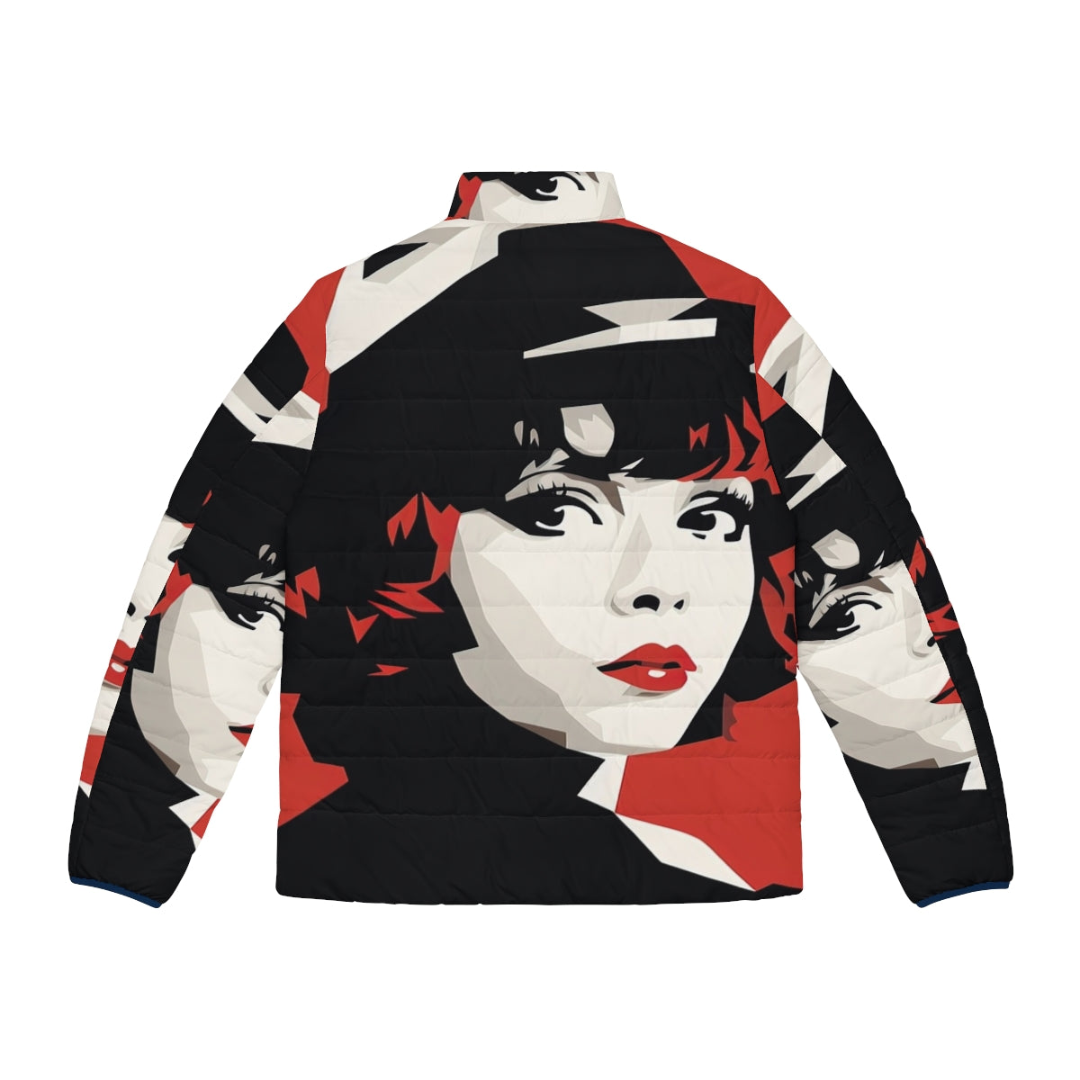 Vintage-inspired red puffer jacket with a minimalist design, paying tribute to silent film star Clara Bow - Back