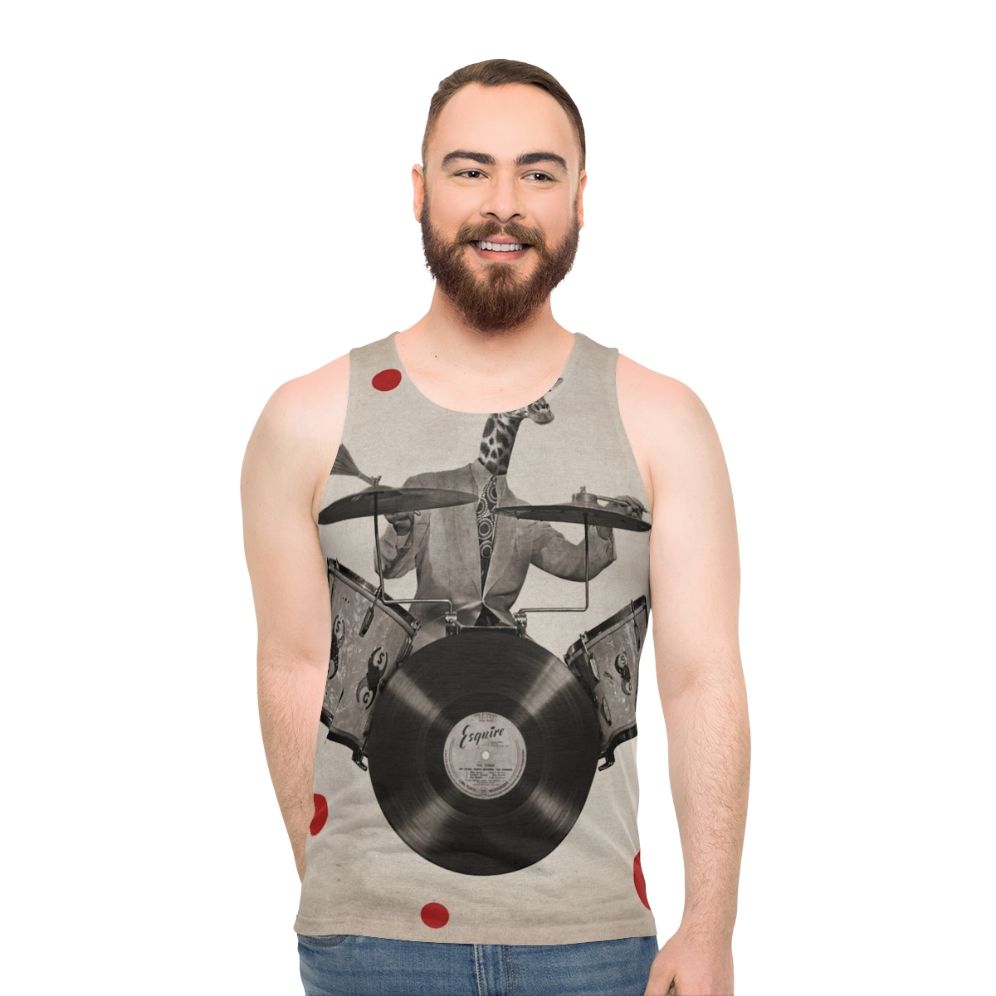 Surreal giraffe drummer anthropomorphic unisex tank top - men