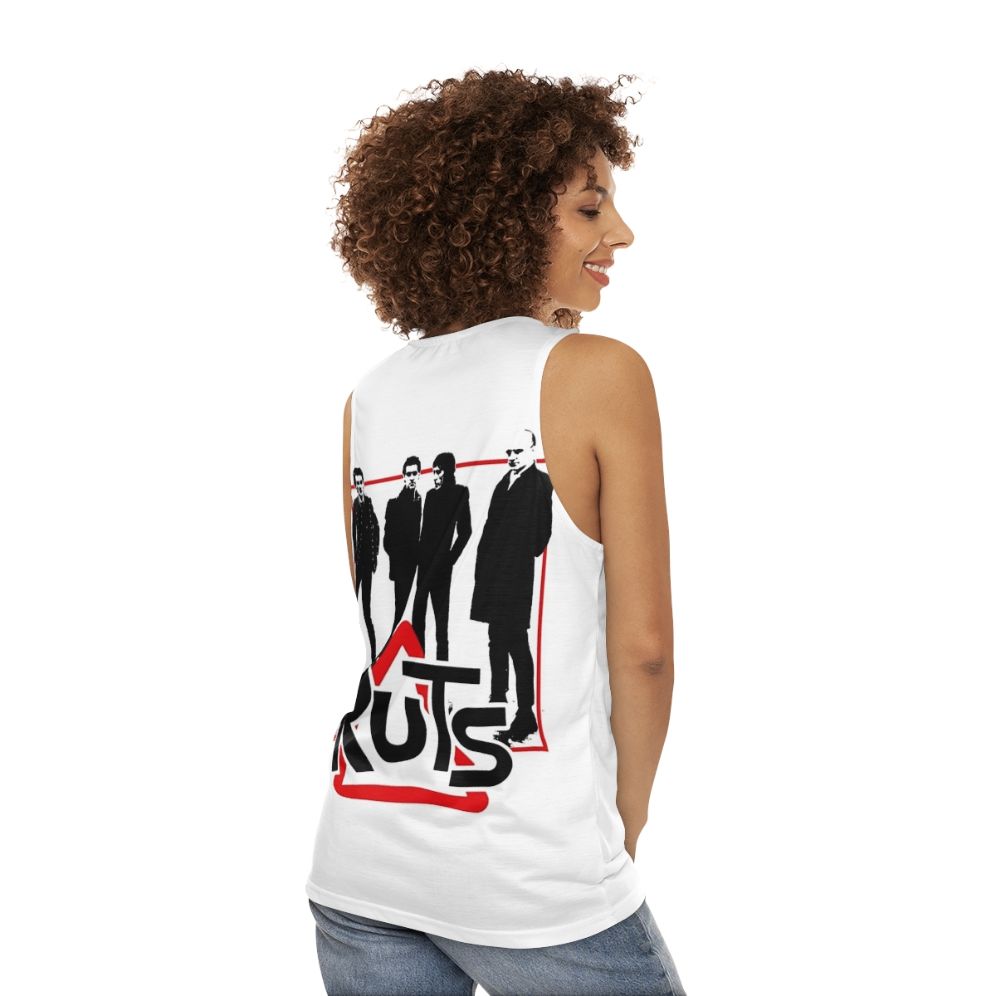 Unisex punk rock tank top featuring The Ruts band logo - women back