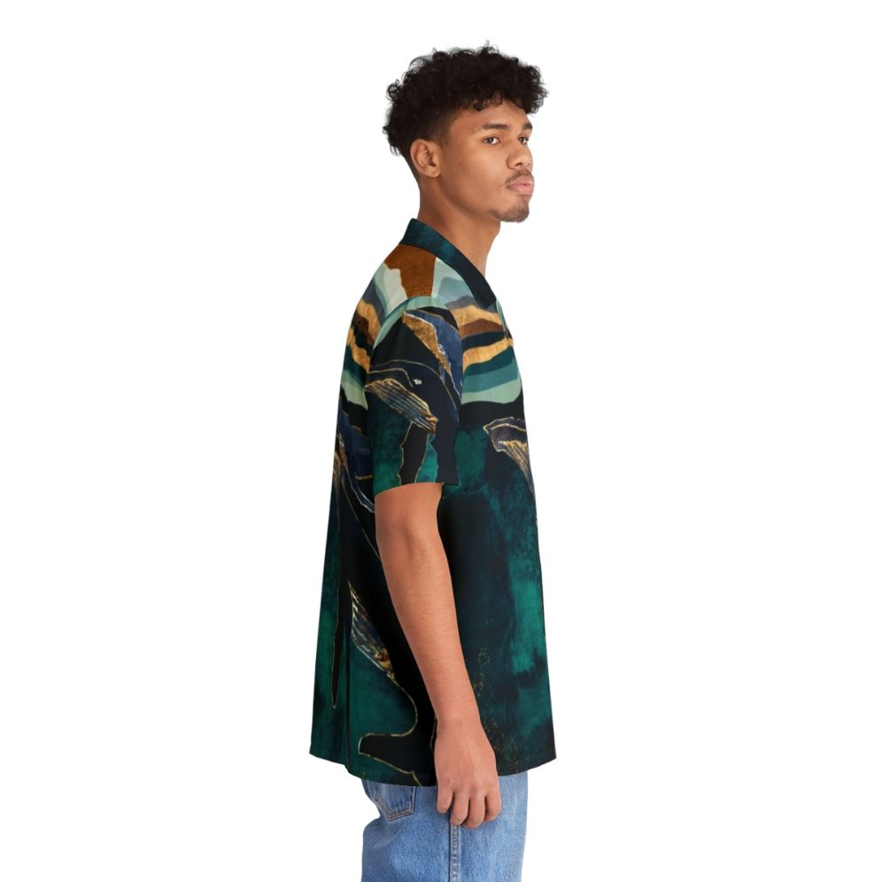 Moonlit whales Hawaiian shirt with abstract ocean and nature design - People Pight