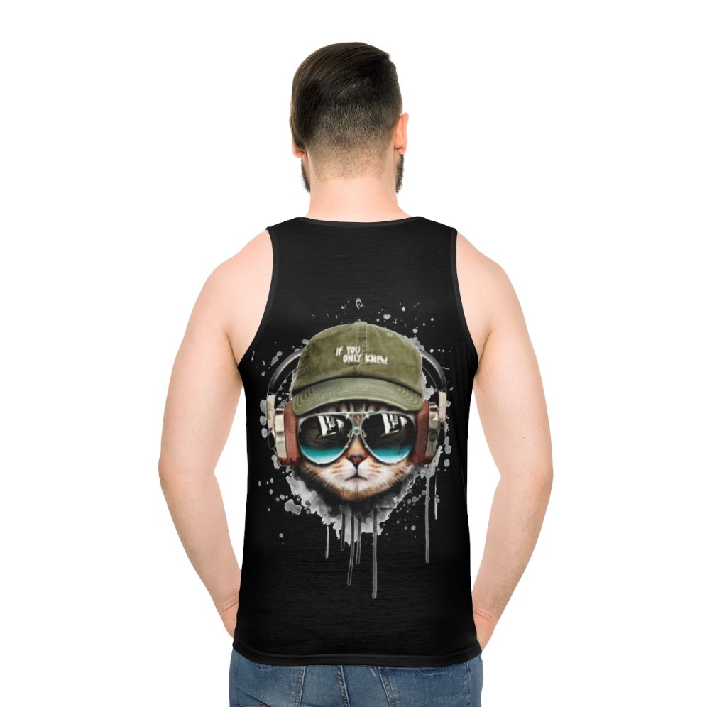 DJ Cat Unisex Tank Top with Headphones and Sunglasses - men back