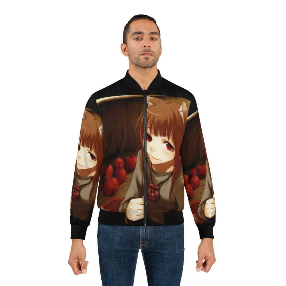 Stylish bomber jacket featuring the beloved anime character Horo from Spice and Wolf - Lifestyle