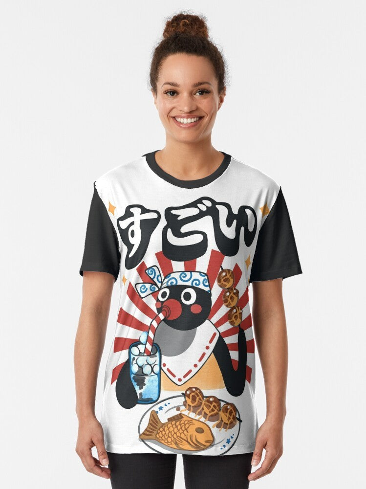 Matsuri Pengin graphic t-shirt featuring a cute penguin character in a Japanese festival-inspired design - Women