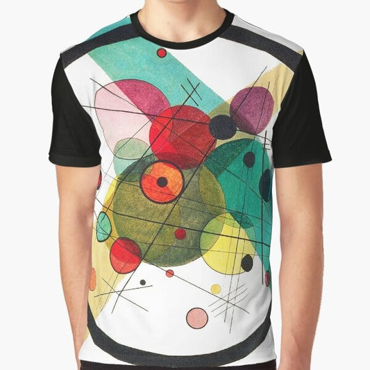 Abstract art t-shirt featuring circular designs by Wassily Kandinsky, a Bauhaus-inspired graphic