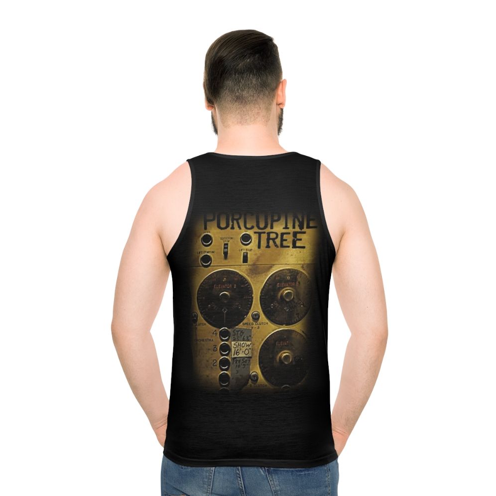 Retro unisex tank top with incidental machinery design - men back