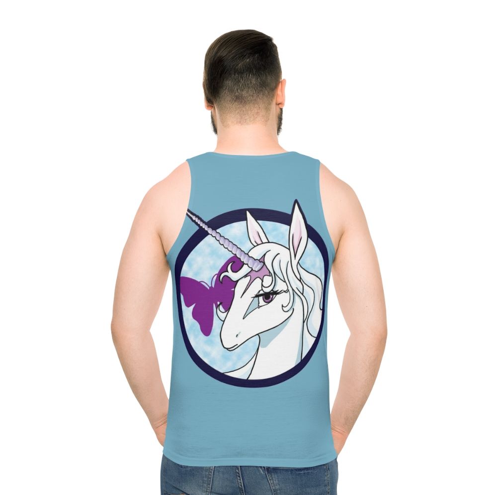 The Last Unicorn Unisex Fantasy Tank Top featuring Amalthea the Unicorn - men back