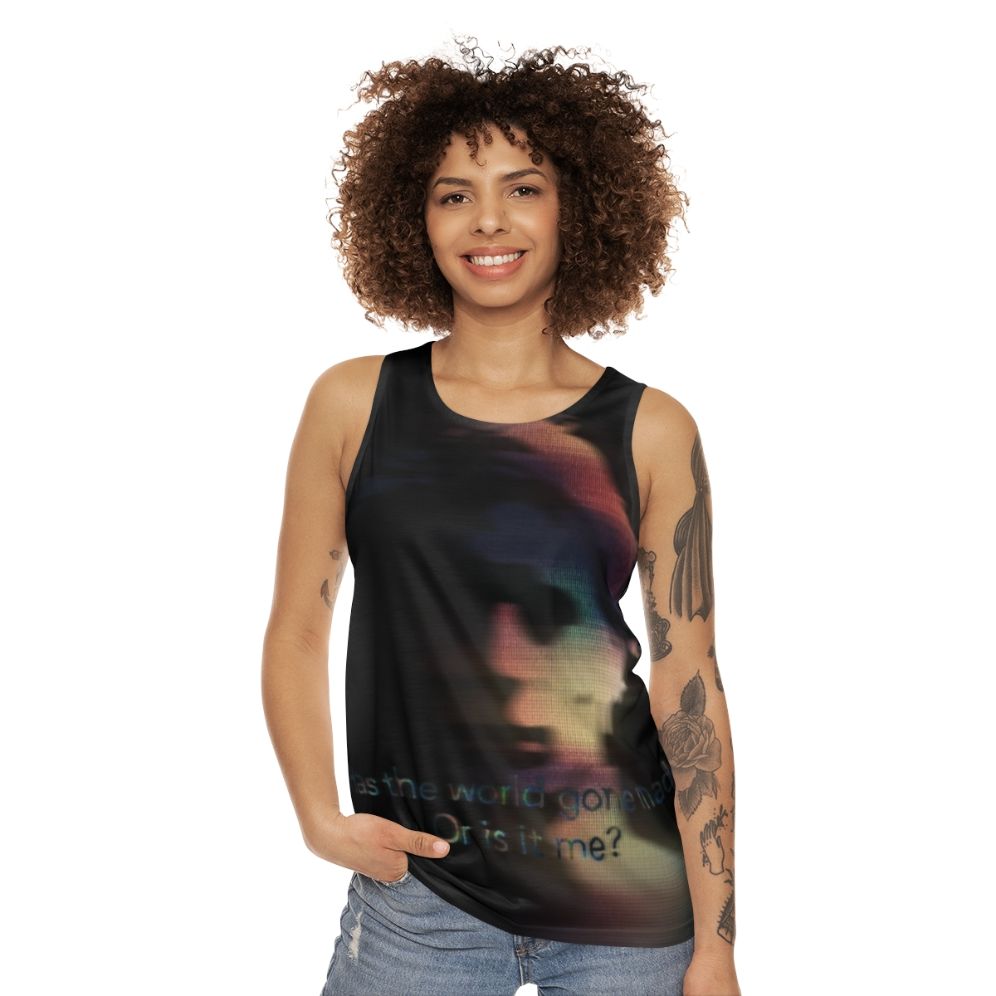 Unisex tank top with abstract art and lyrical design - women